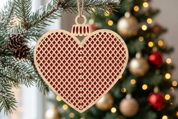 Mesh Heart Christmas Ornament SVG Cut File