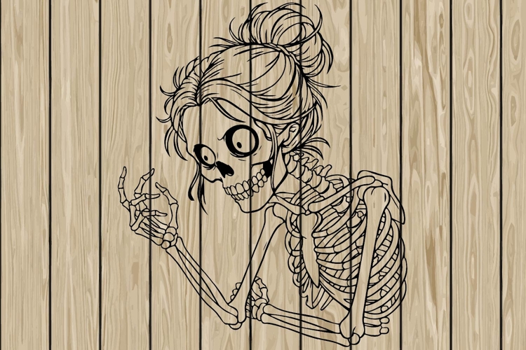 Messy bun skeleton stencil silhouette SVG