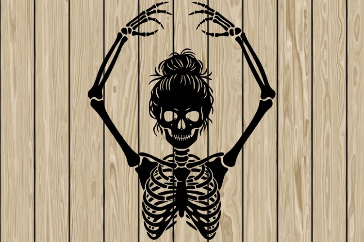 Messy bun skeleton stencil silhouette SVG
