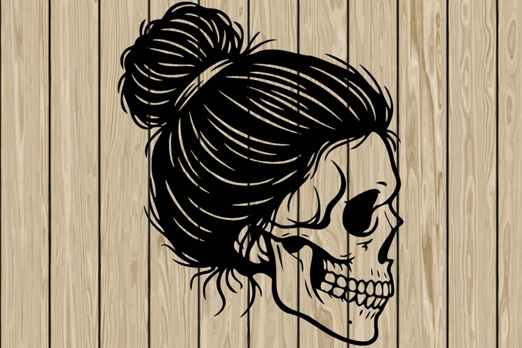 Messy bun skull stencil silhouette SVG
