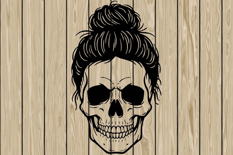 Messy bun skull stencil silhouette SVG
