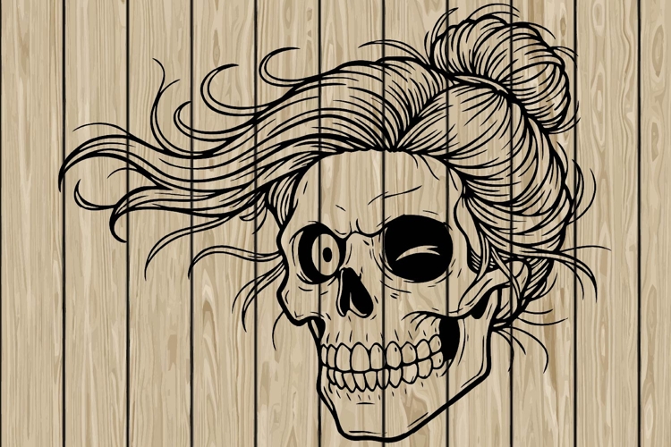 Messy bun skull stencil silhouette SVG