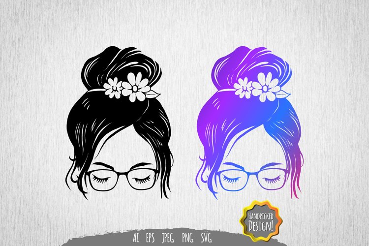 Messy Bun with Floral Bandana SVG
