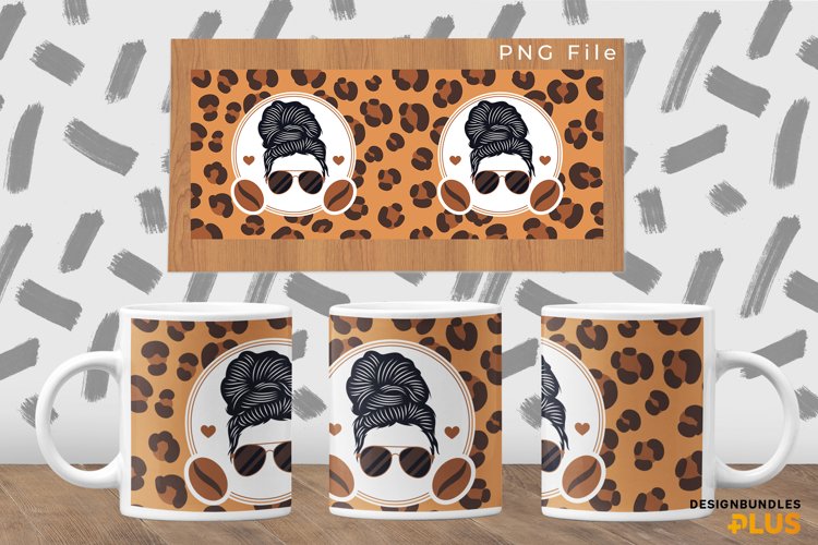 Coffee Lover Girl on Brown Leopard Print Mug Wrap example image 1