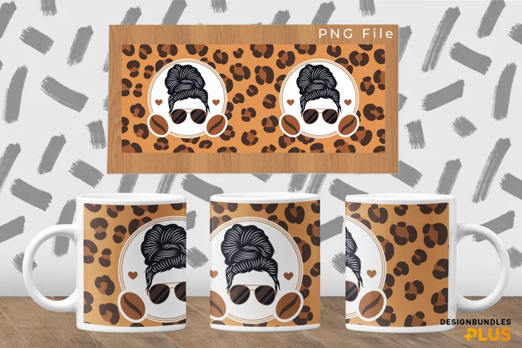 Coffee Lover Girl on Brown Leopard Print Mug Wrap