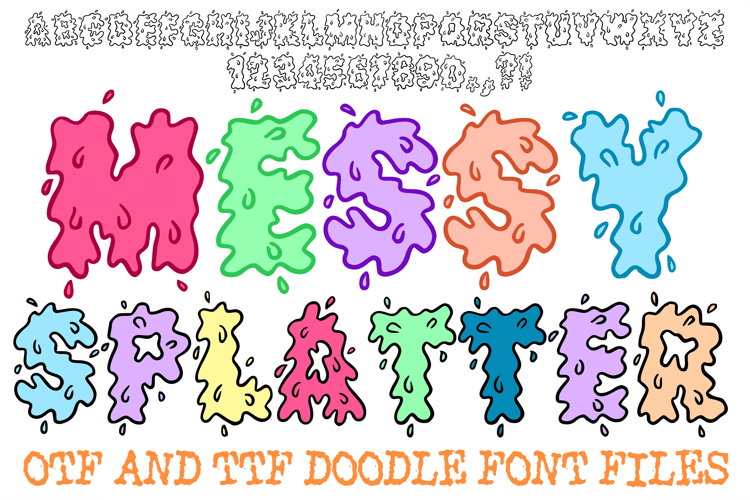 Messy Splatter Doodle Font Paint Lettering ABC OTF Type