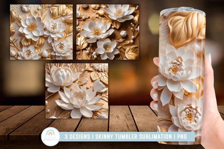 3D Metalic Flowers Tumbler Wrap Sublimation example image 1