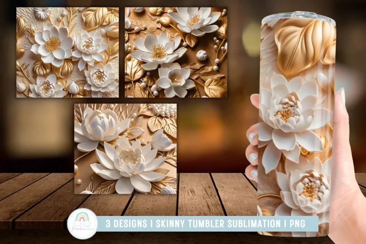 3D Metalic Flowers Tumbler Wrap Sublimation