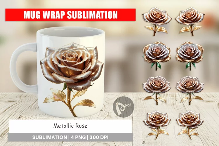 Mug Wrap Design Metallic Rose