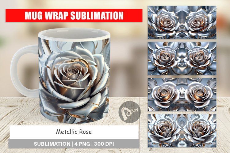 Mug Wrap Design Metallic Rose