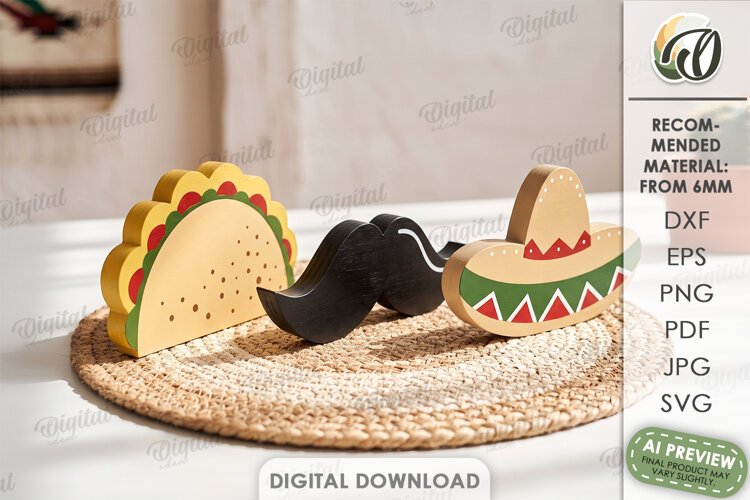 Fiesta Shelf Sitter Laser Cut. Mexican Standing Decor SVG example image 1