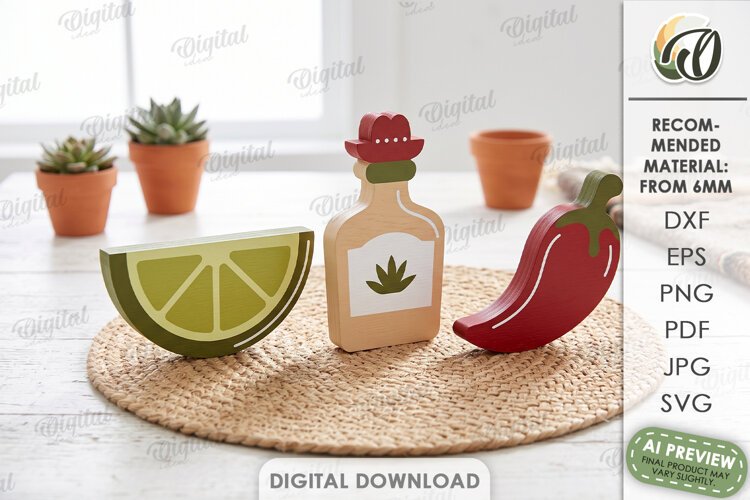 Fiesta Shelf Sitter Laser Cut. Mexican Standing Decor SVG example image 1