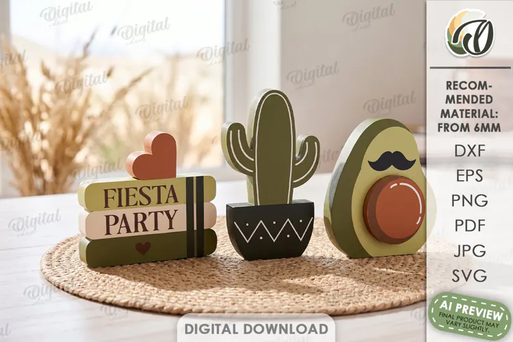 Fiesta Shelf Sitter Laser Cut. Mexican Standing Decor SVG