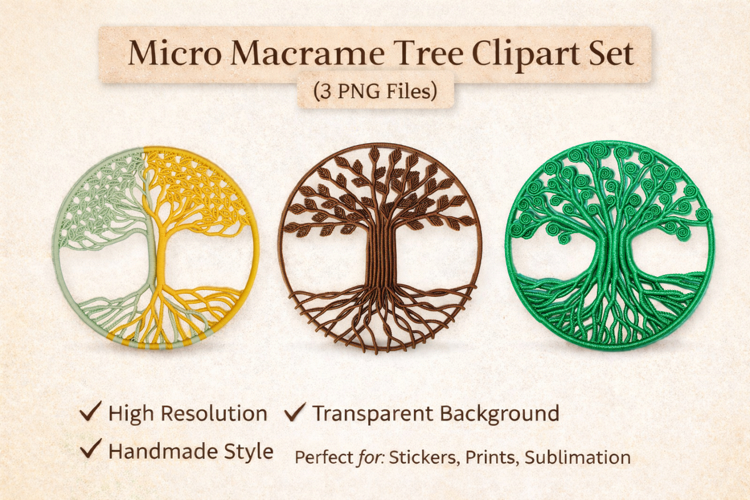 Macrame Tree Clipart PNG Set of 3 Designs
