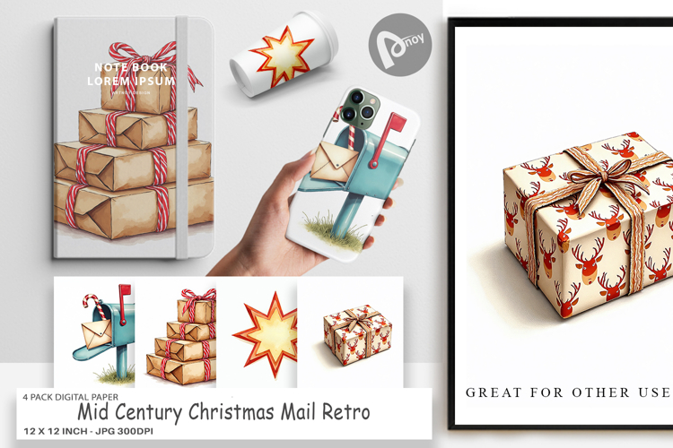 Mid-Century Christmas Mail Digital Paper