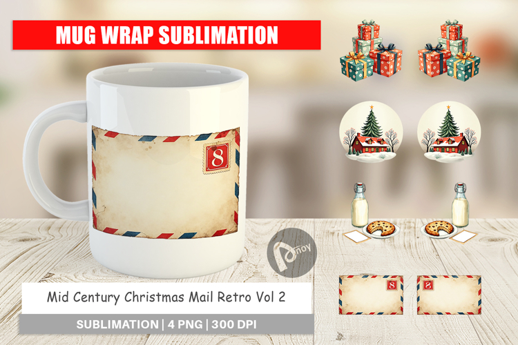 Mid-Century Christmas Mail Mug Wrap