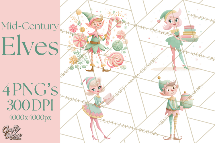 Mid Century Christmas Elf PNG, Retro Holiday Clipart