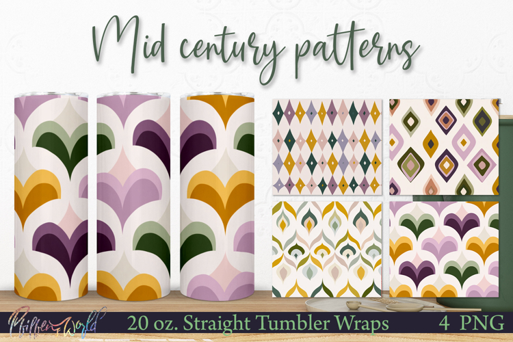 Retro Tumbler Wraps | Mid Century | Purple geometry
