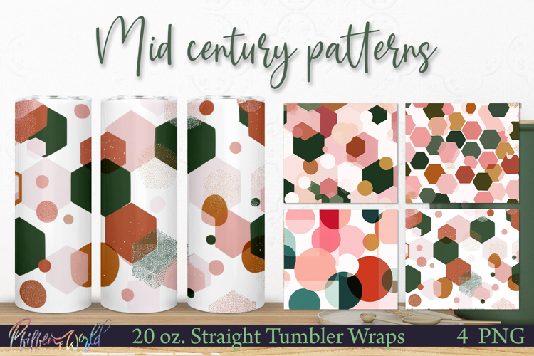 Retro Tumbler Wraps | Mid Century geometric | hexagon