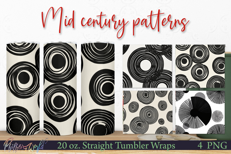 Retro Tumbler Wraps | Mid Century | Black and White