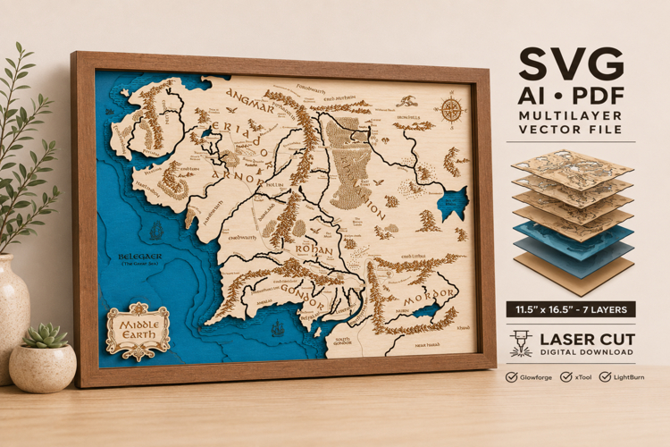 Midle Earth 3D Wooden Map Laser Cut Files