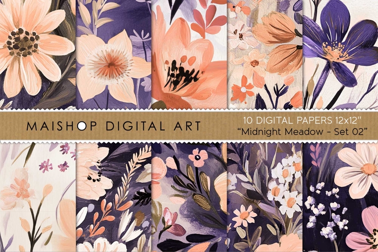 Wildflower Meadow Digital Paper Pack Artistic Floral Designs