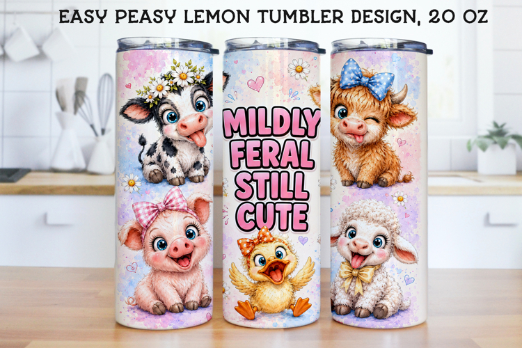 Mildly Feral Still Cute 20oz Tumbler Wrap PNG, Farm Animals