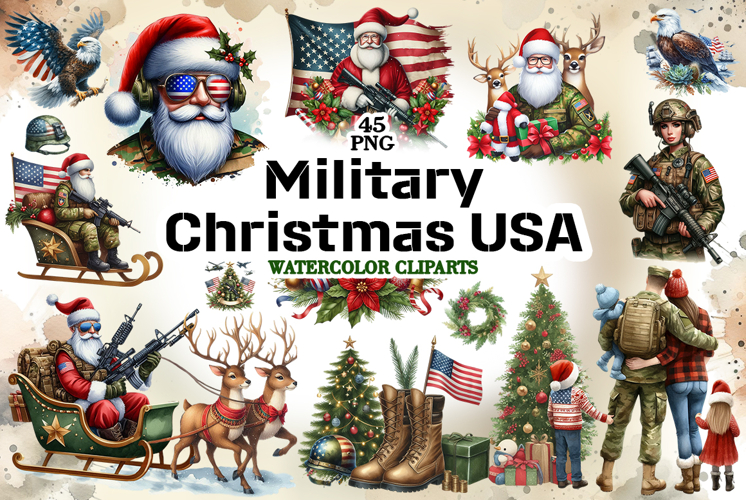 Military Christmas USA watercolor