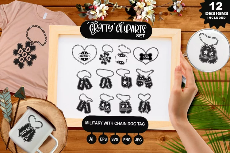 Military With Chain Dog Tag Illustrations