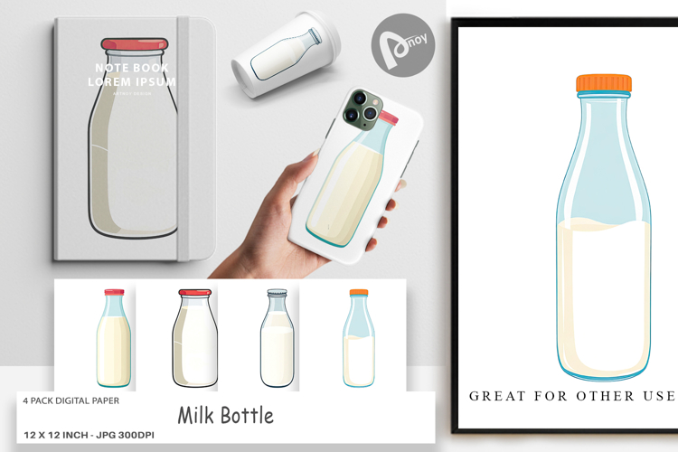 Digital Paper Milk Bottle example image 1