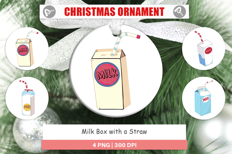 Ornament Milk Box with Straw