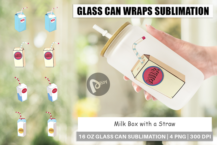 Glass Can Milk Box with Straw