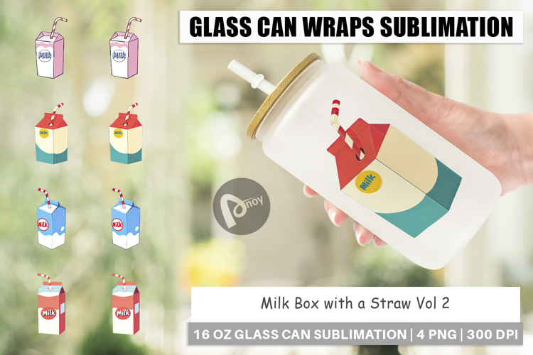 Glass Can Milk Box with Straw