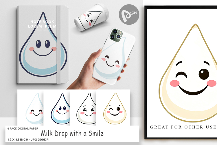 Digital Paper Smiling Milk Drop