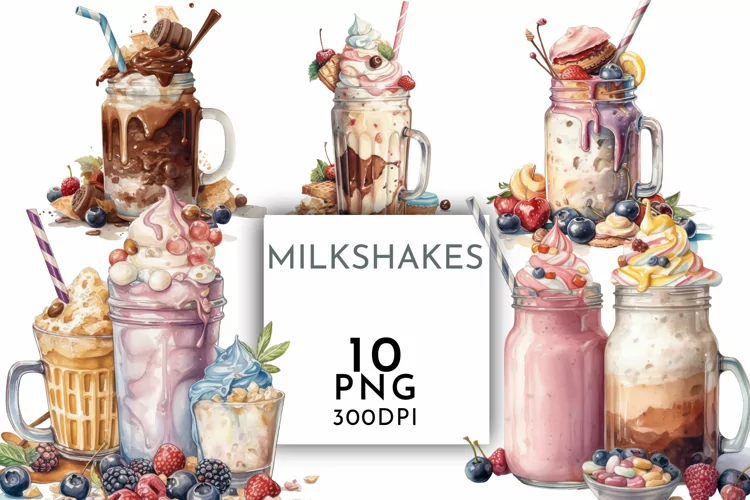 Milkshakes Chocolate Strawberry | Watercolor Clipart PNG