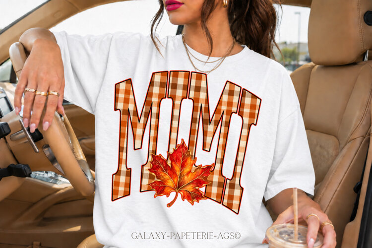 Mimi PNG | Fall Plaid Leaf Shirt Design example image 1