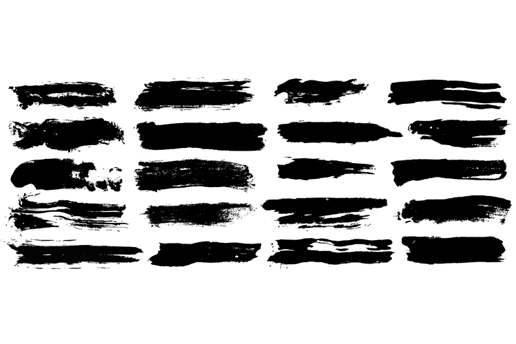 Grungy black paint hand made brush stroke. Vector background