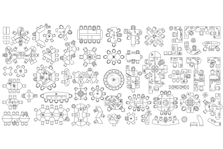 Set of kitchen and office tables, furniture icons. Vector