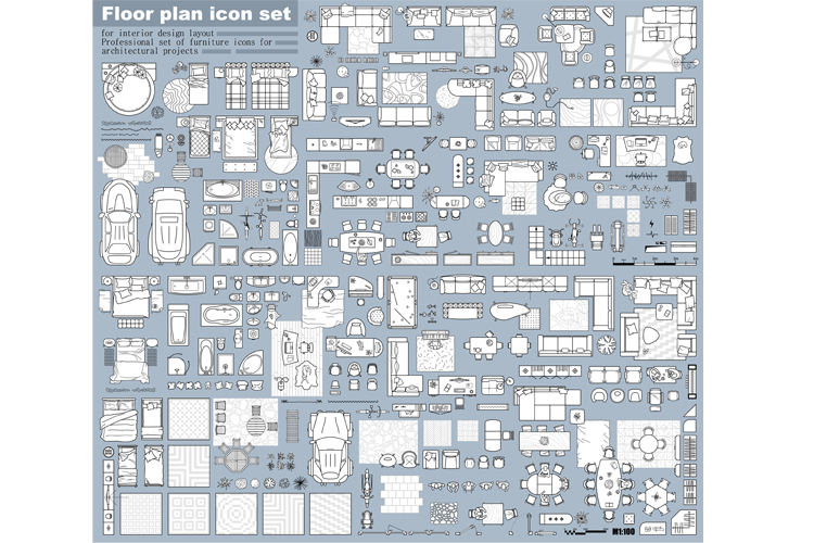 Floor plan furniture icons set for design interior. Vector