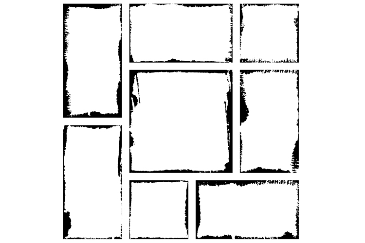 Set of grunge square frames. Brush ink stroke vector