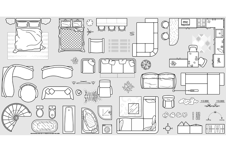 Floor plan furniture icons set for design interior. Vector