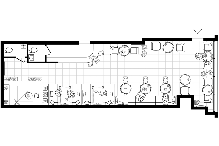 Cafe plan in top view. Plan of small restaurant. Vector