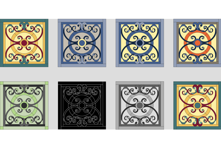 Ceiling panels of stained glass window. Vector set