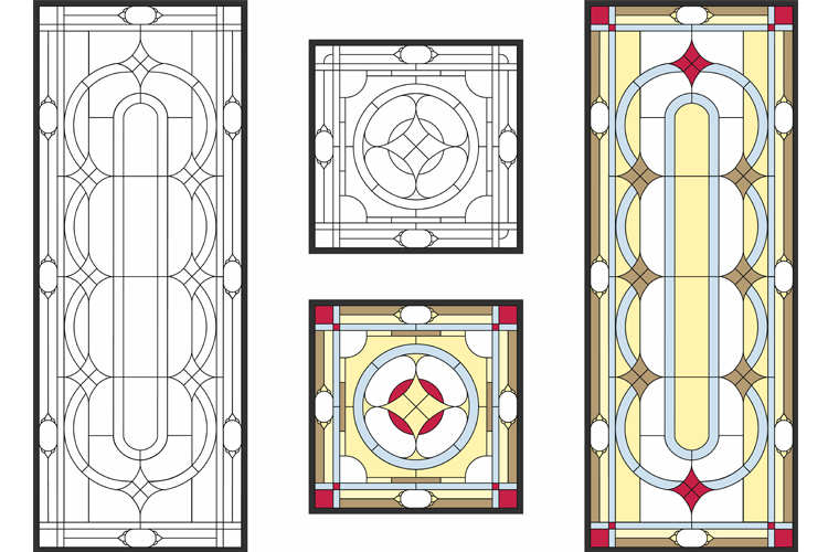 Stained glass window frame. Ceiling or door panels. Vector