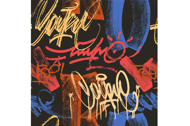 Graffiti seamless pattern. Street art tags. Vector