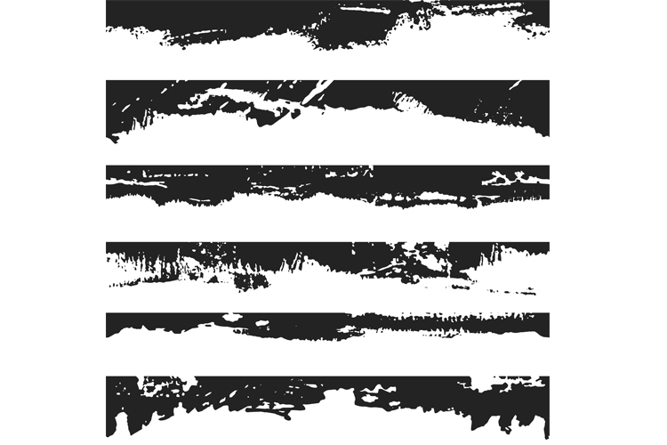 Grunge brush strokes. Paint edges, ink borders. Vector set