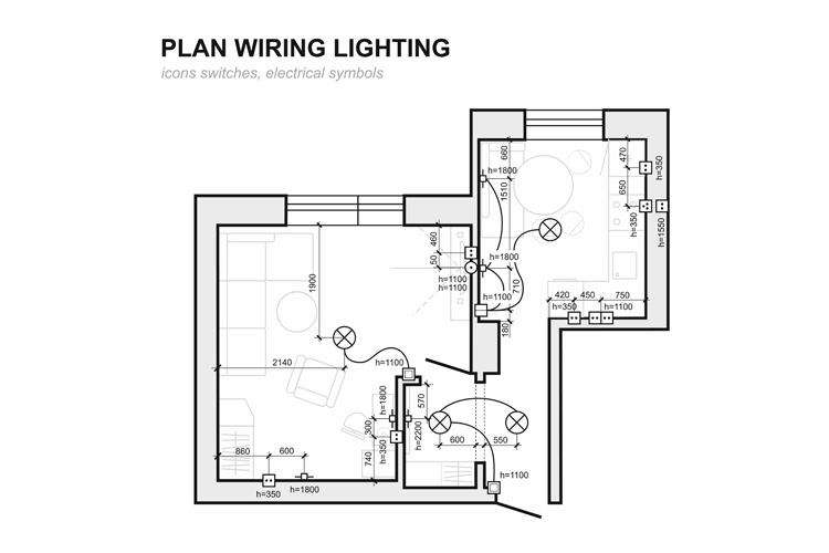 Plan wiring lighting. Electrical Schematic interior. Vector