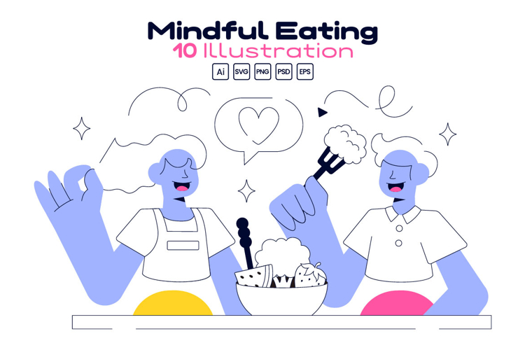 10 Mindful Eating Vector Illustration
