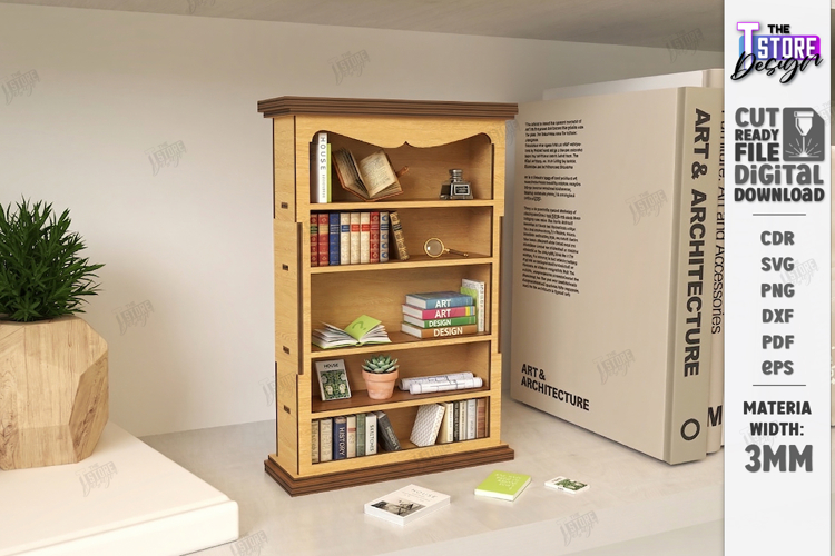Miniature Bookshelves Laser Cut | Mini Bookcase SVG | CNC