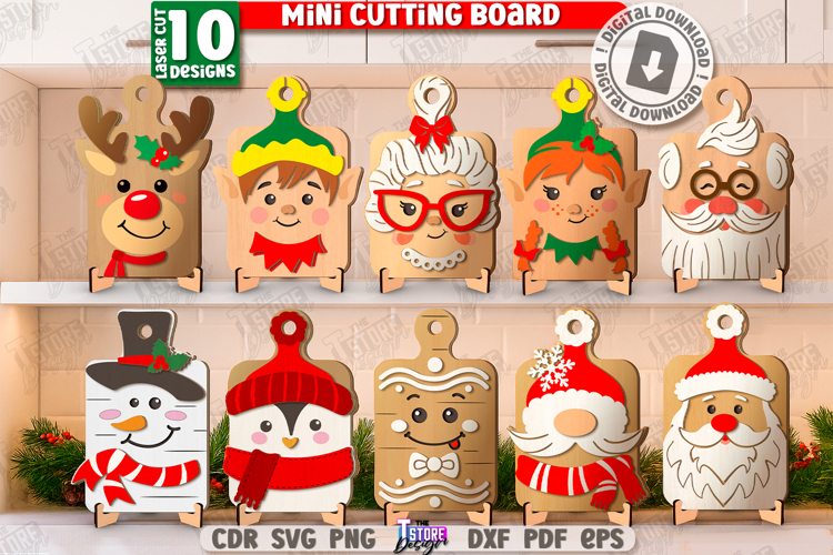 Christmas Mini Cutting Boards with Stands Laser Cut Bundle